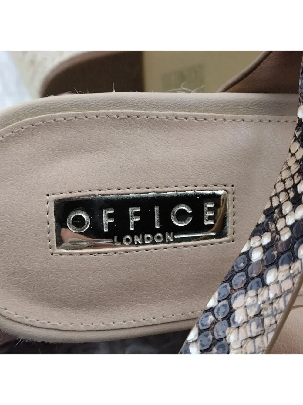 Office London Brown Snakeskin Open Toe Slingback Platform Espadrille Sandal Shoe